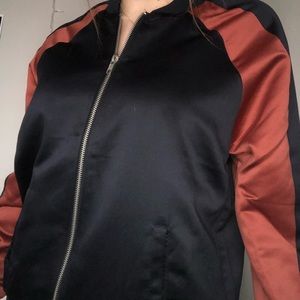 Forever 21 navy and brown bomber jacket